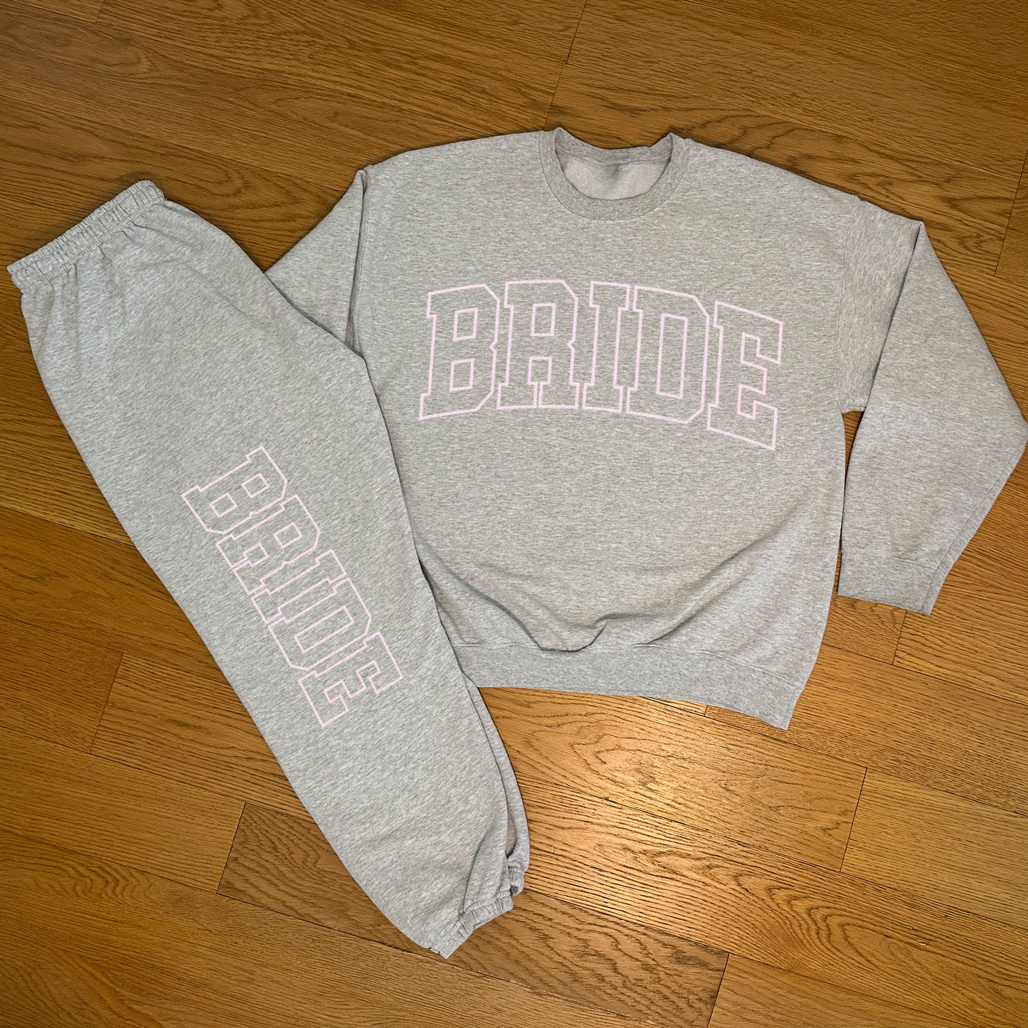 Varsity Outline Bride Sweatpants - Heather & Pink