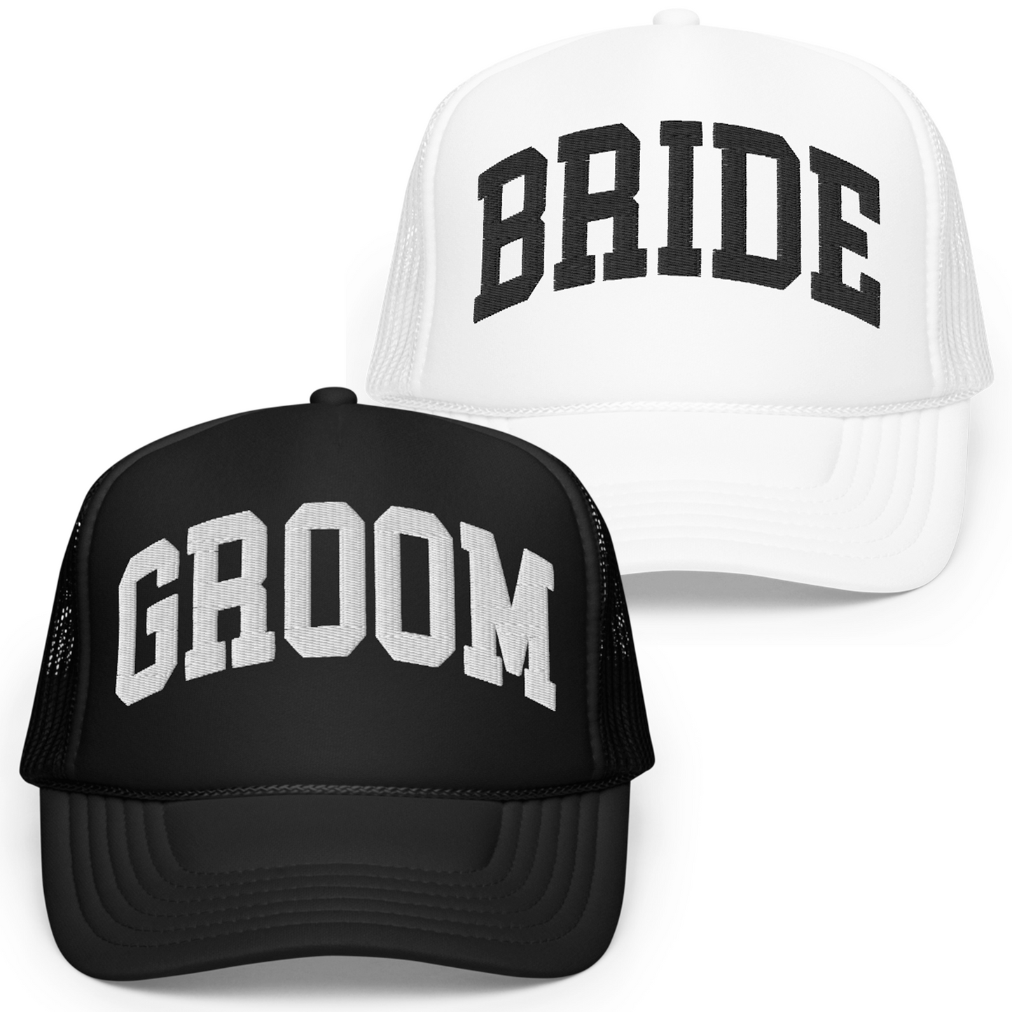 2 Pack Bride & Groom Trucker Hats - Black & White