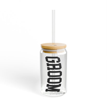2 Pack Varsity Bride & Groom Glasses With Lid & Straw - Black & White