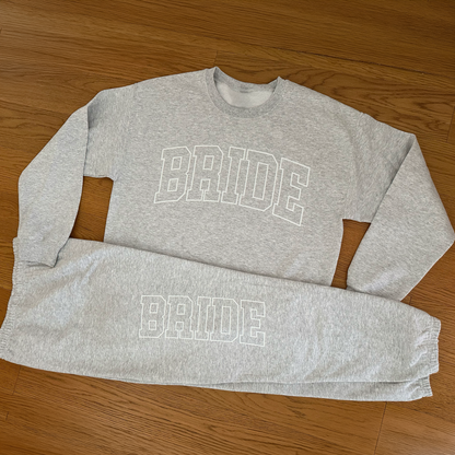 Varsity Outline Bride Sweatpants - Heather & White