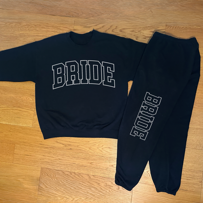 Varsity Outline Bride Sweatpants - Black & White