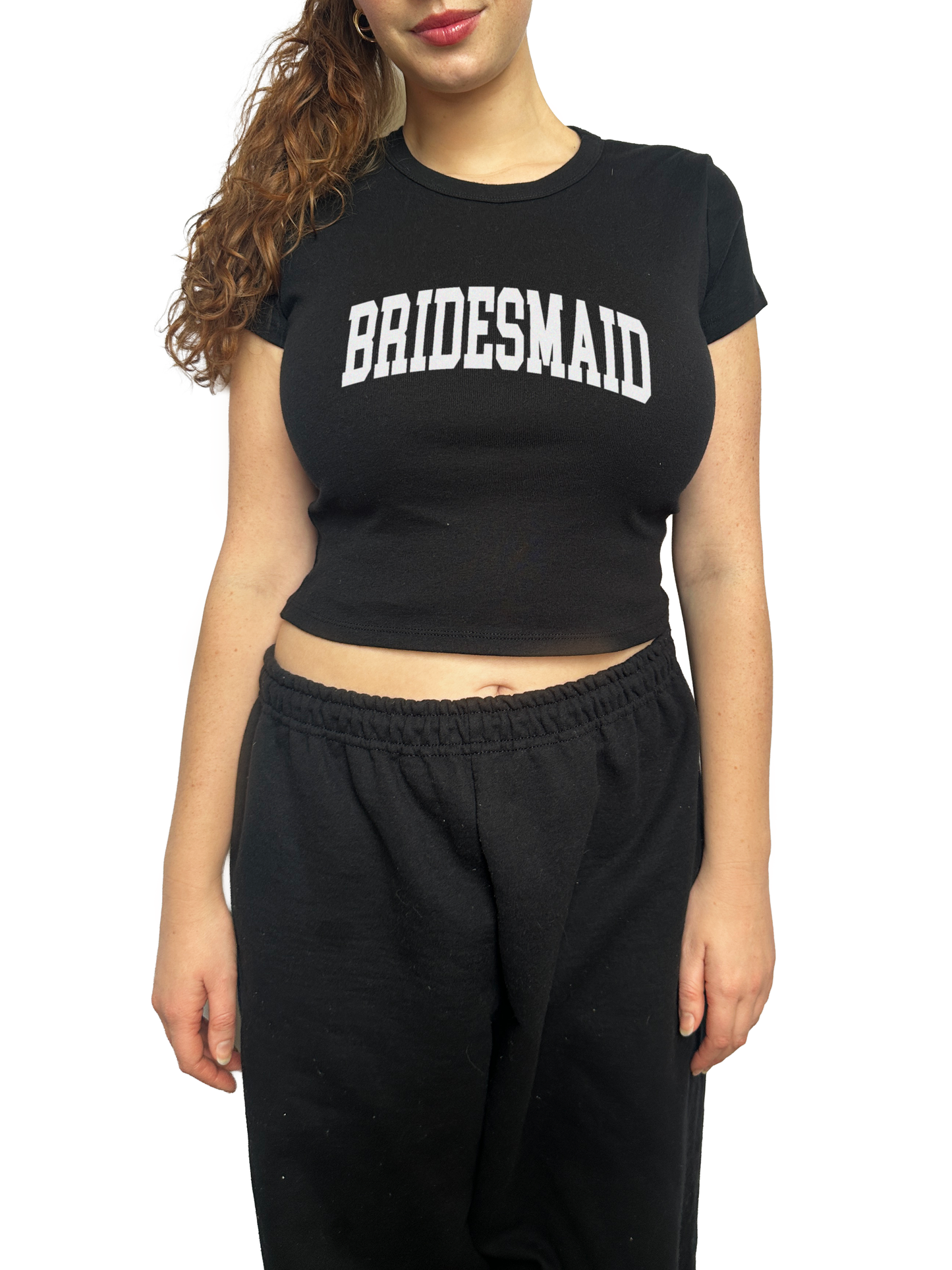 Varsity Bridesmaid Baby Tee - Black