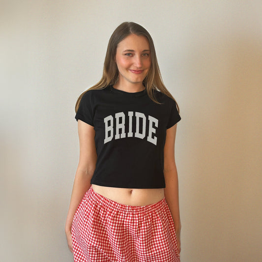 Varsity Bride Baby Tee Black