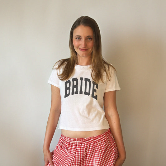 Varsity Bride Baby Tee White