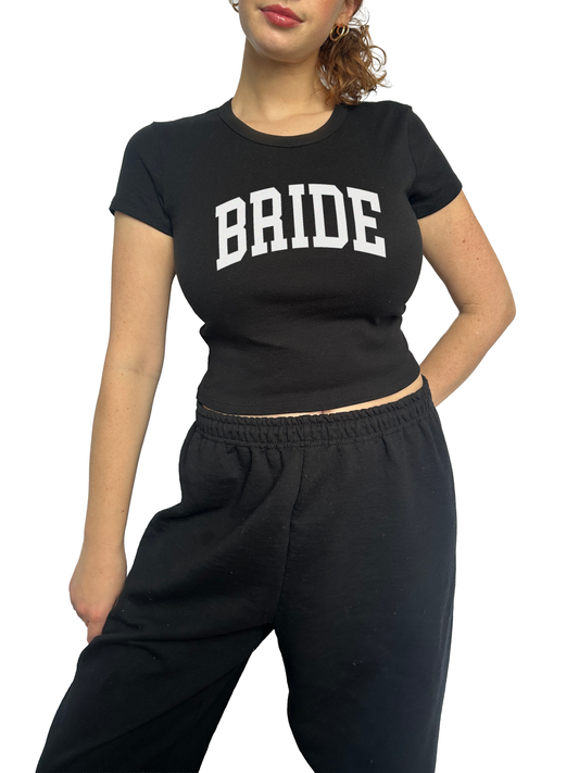 Varsity Bride Baby Tee - Black