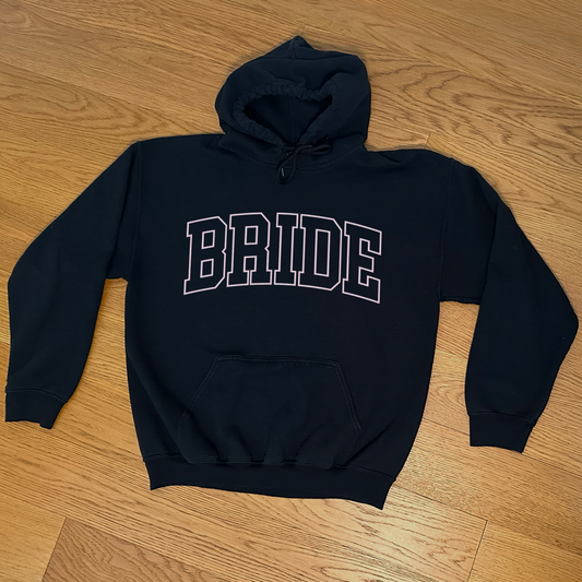Varsity Outline Bride Hoodie - Black & Pink