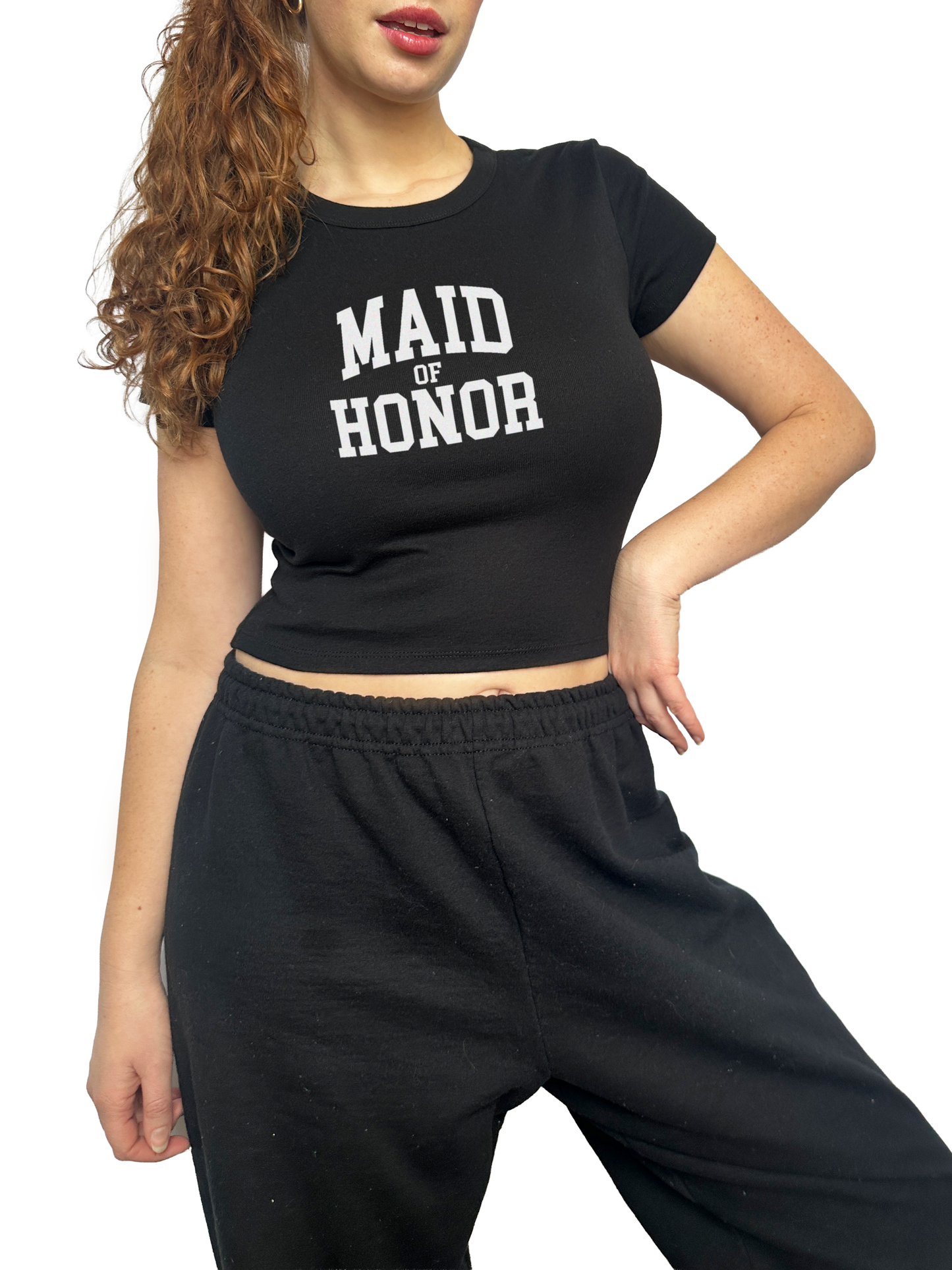 Varsity Maid of Honor Baby Tee - Black