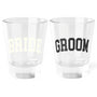 2 Pack Varsity Bride & Groom Shot Glasses - Black & White